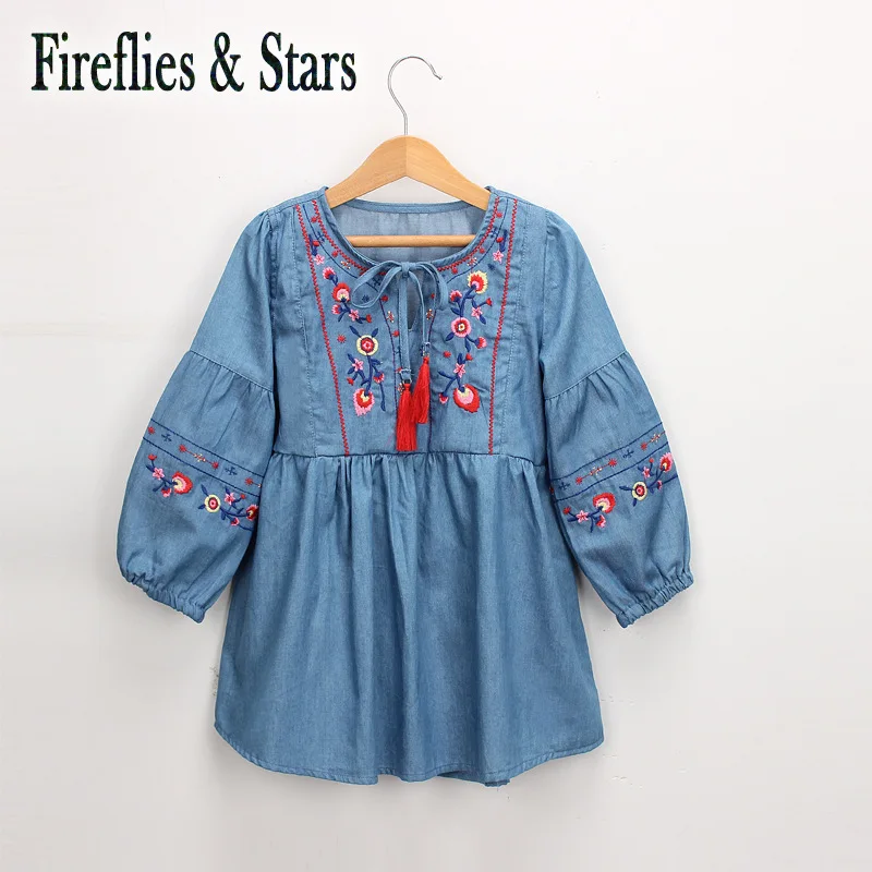 Spring Autumn cotton girls dress Baby vintage kids Children vestidos tassel floral embroidery 3 to 9 yrs | Детская одежда и обувь
