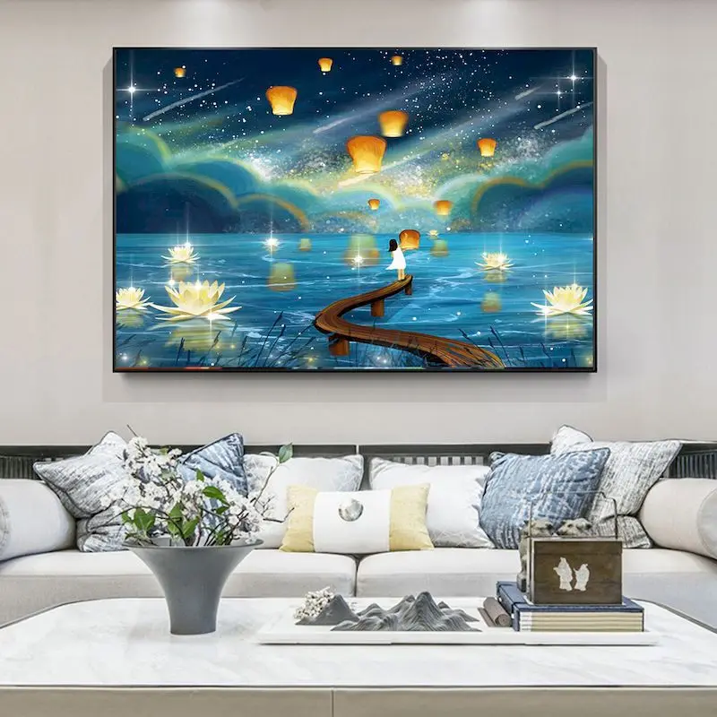 

CHENISTORY Diy Paint By Number Kongming Lantern Lakeside Girl For Adult Kits Drawing On Canvas Portrait Handpainted Paintings G