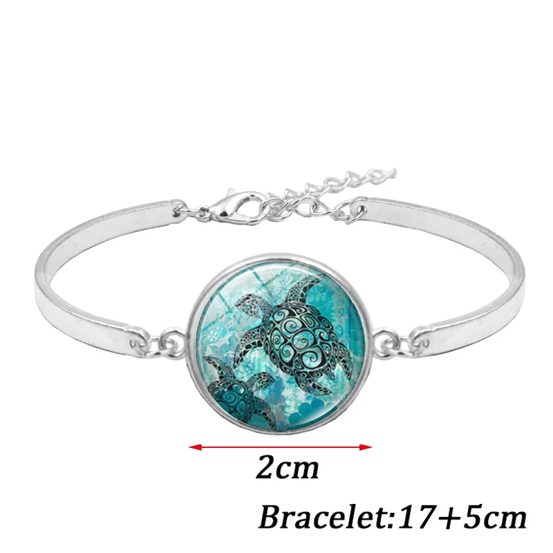 Blue Sea Turtle Cabochon Glass Jewelry Set Fashion crystal Necklace Bracelet Earring Sets for Women Gifts | Украшения и
