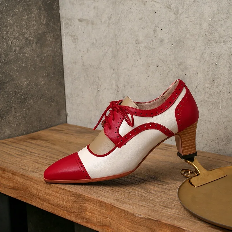 

Retro Genuine Leather Pumos Shoes For Women 2021 New Spring Autumn Round Toe Chunky High Heels Pumps Dress Party Shoes Woman 40