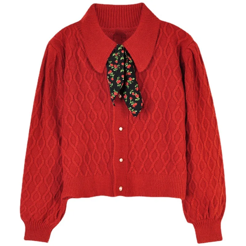 

Sweet Knitted Cardigan Sweaters Elegant Thick Women Loose Casual Sweater Coat Cute V Neck Single Breasted Jacket Cardigan