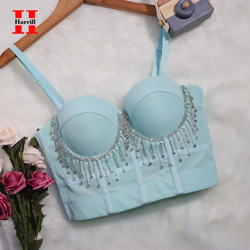 

Diamond Tassel Splice Camis Women Shiny Stage Costume Corset Bra Street Sexy Backless Sling Camisoles Slim Tube Top Crop Tops