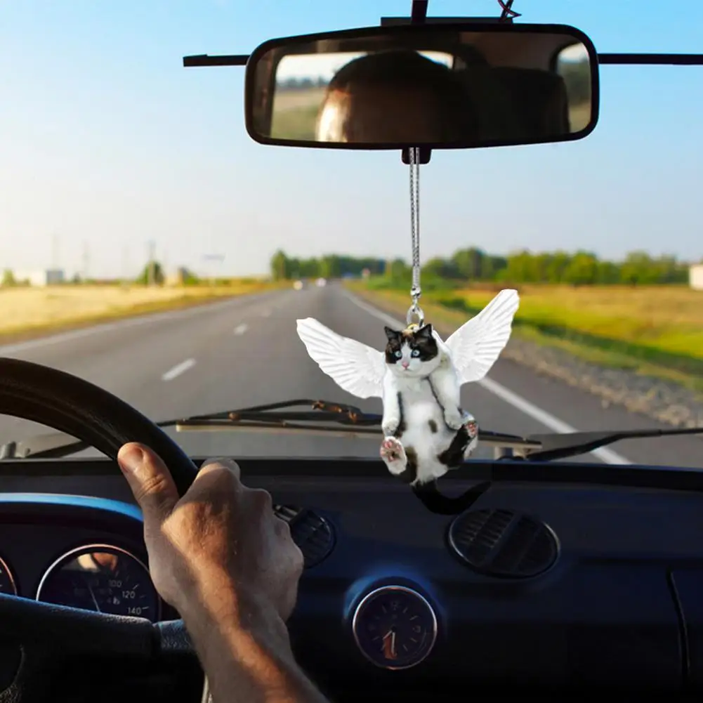 

1pc Cute Cat Paraglider Car Hanging Ornament Mirror Interior For Car Styling Decoration Accessories Rear View Supplie O0M6