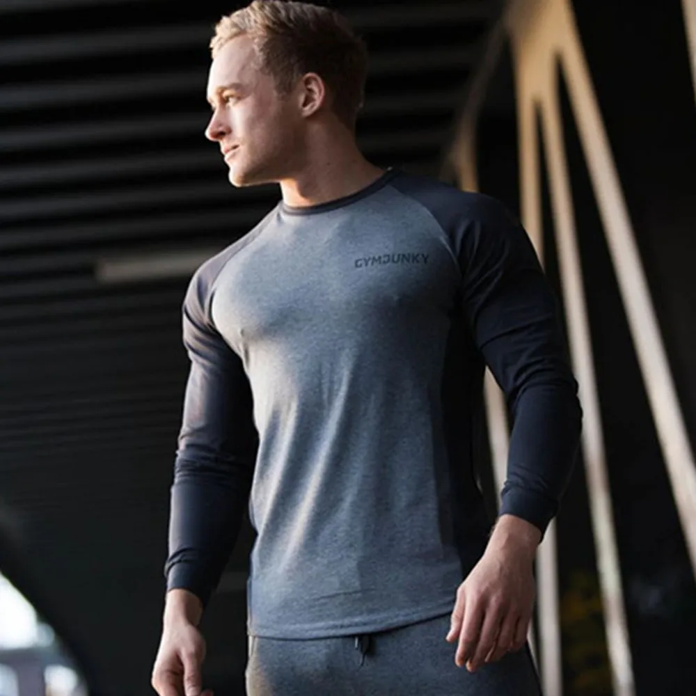 Повседневная футболка с длинным рукавом для мужчин хлопок Фитнес Бодибилдинг