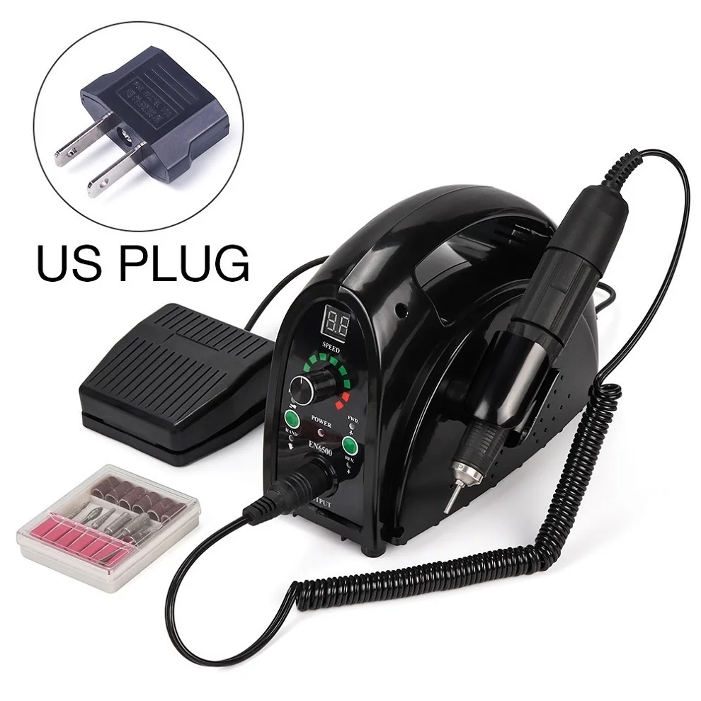 100-110V US Plug Мощная 65 Вт электрическая дрель для ногтей 35000 об/мин, маникюрный аппарат, инструменты для педикюра, аксессуары, сверла, пилочка, оборудование для дизайна ногтей с ЖК-дисплеем - Цвет: 100-110V US Plug