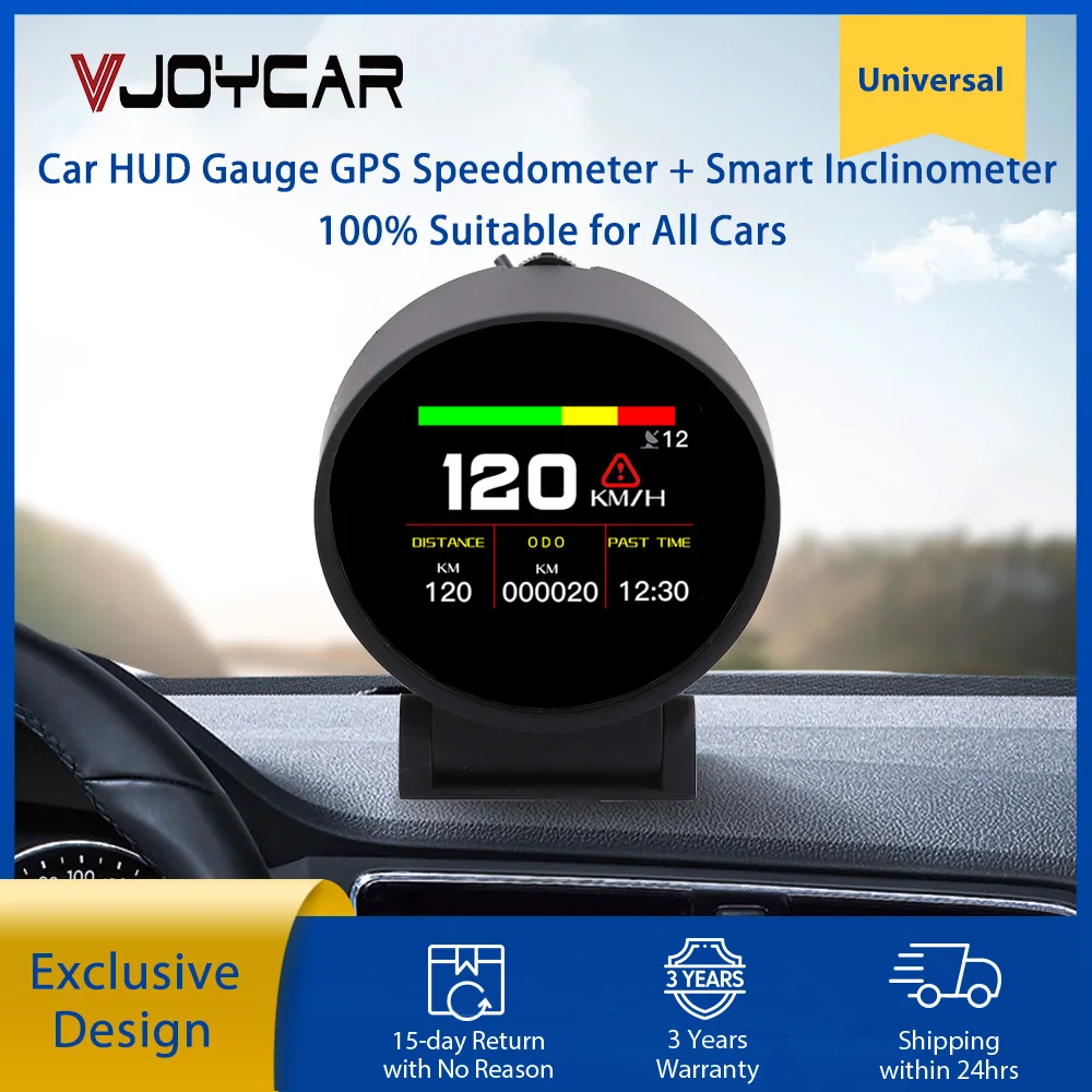 

Vjoycar X96S Car GPS HUD Gauge Digital Speedometer Smart Odometer Inclinometer 4x4 Pitch & Roll Angle Compass Time for All Cars