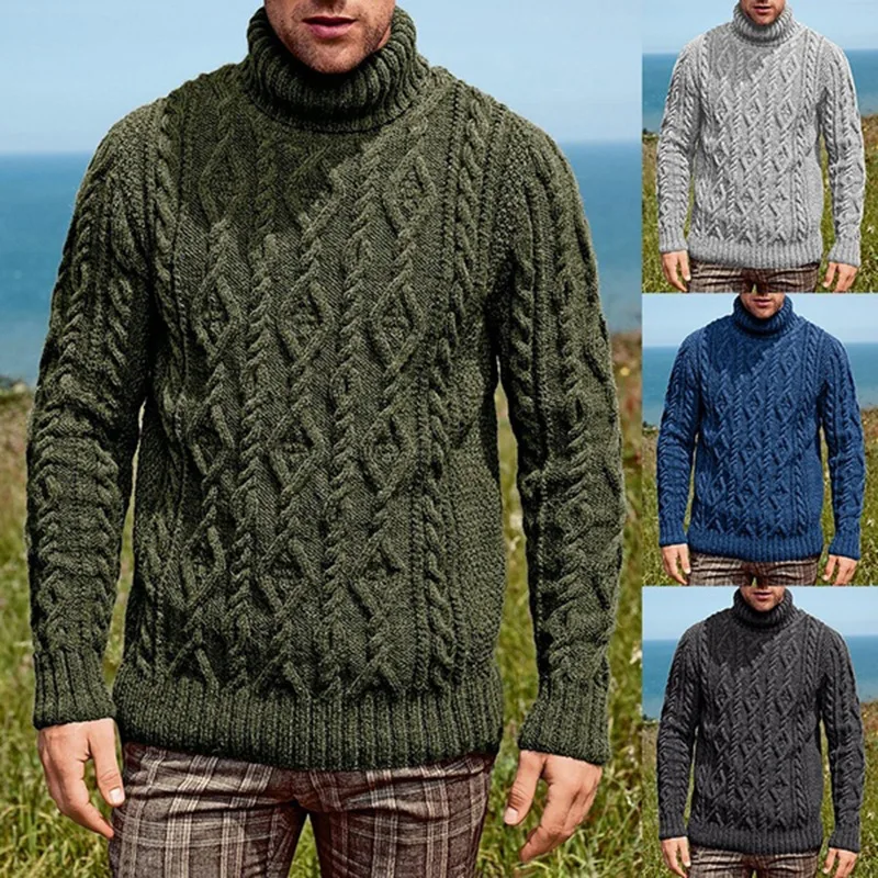 

Turtleneck Pullover Sweater Men 2020 Autumn Mens Braided Sweaters Pull Homme Casual Slim Fit Knitted Solid Basic Sweater Coat XL