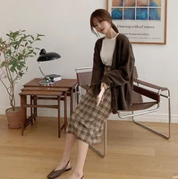 new overszie women sweater 2 piece sets womens elegnat knitted suits female knitting sweaters plaid skirt sell separately