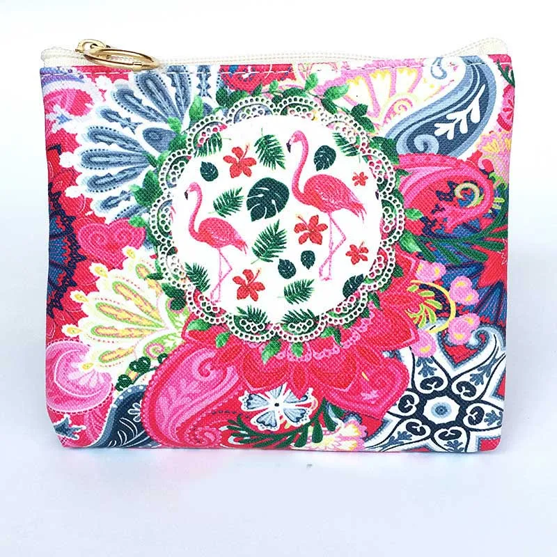 4 New Cute Flamingos Ethnic Style Grils Coin Purse Children PU Leather Zip Change Purse Women Wallet Animal Key Card Bag Kids Gift - Цвет: 4