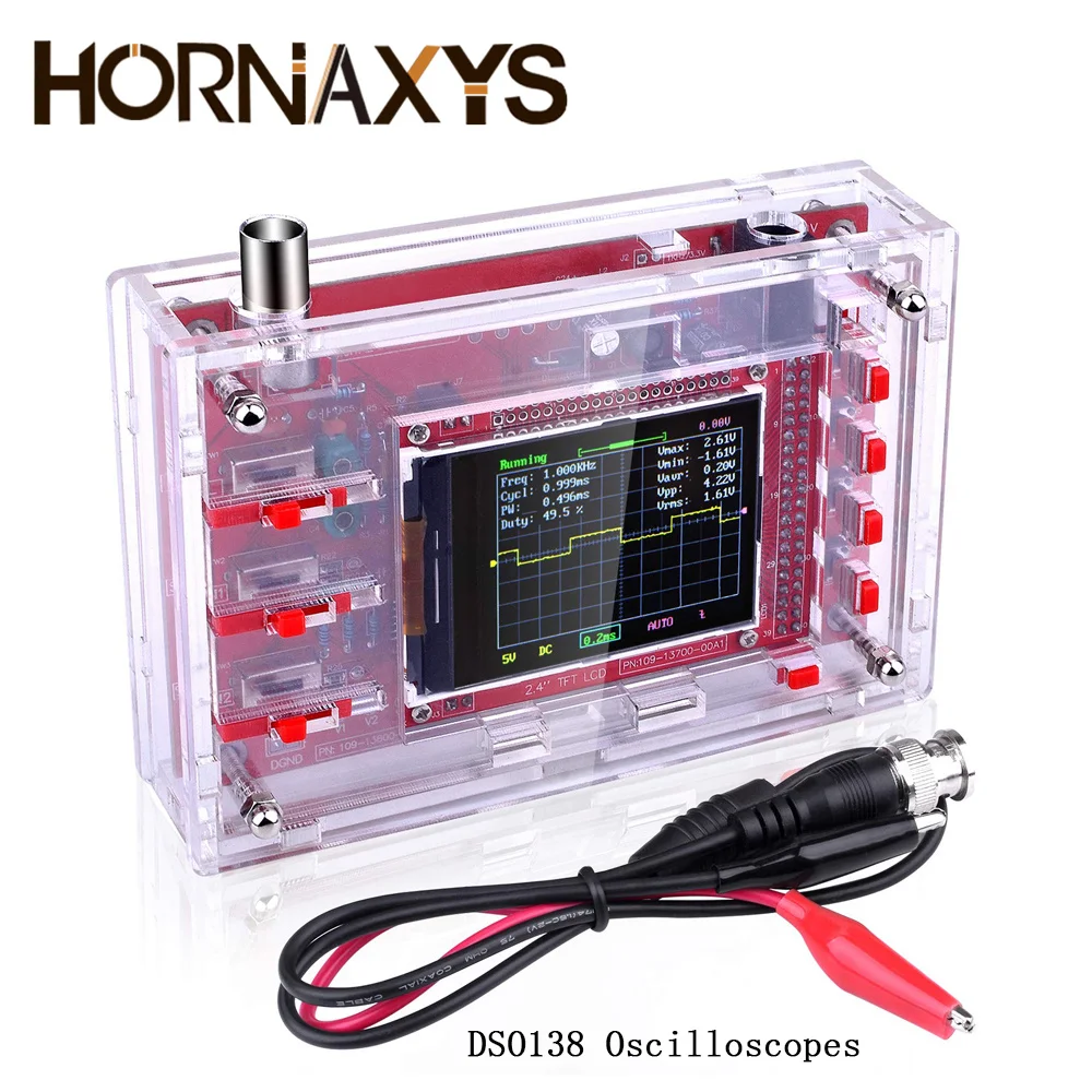 

Fully Assembled Digital Oscilloscope 2.4" TFT LCD Display with Alligator Probe Test Clip Transparent Acrylic Case