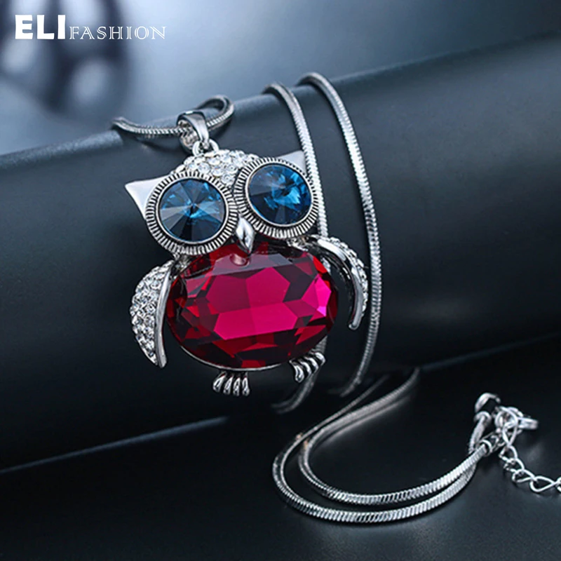 Модное ожерелье ELIfashion со стразами и подвеской в виде совы длинная цепочка для