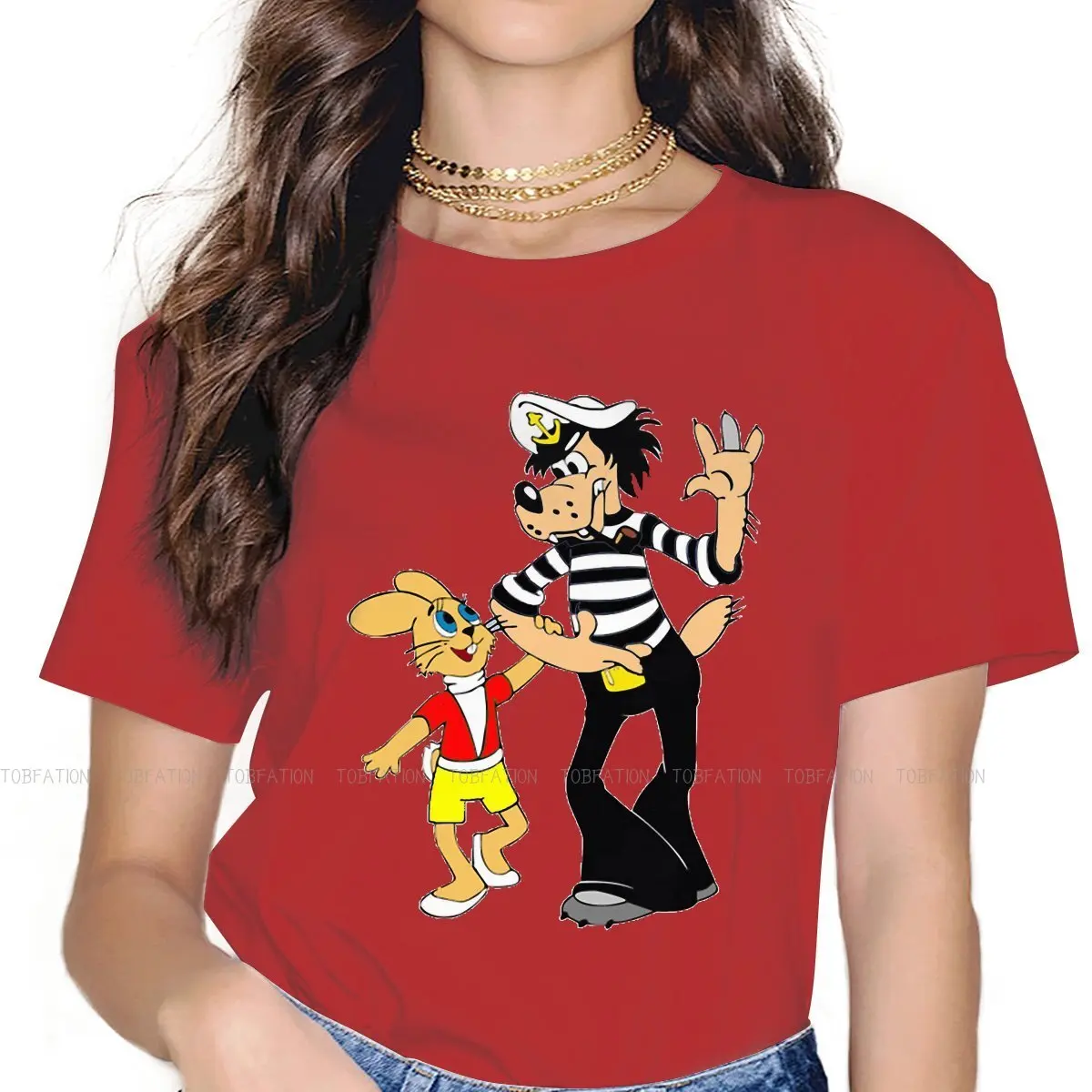 Nu Pogodi-Camiseta ingeniosa de lobo en cuclillas para mujer y niña, ropa divertida de Humor de perro y conejo, sudaderas de ocio, Camiseta holgada de alta calidad 5XL