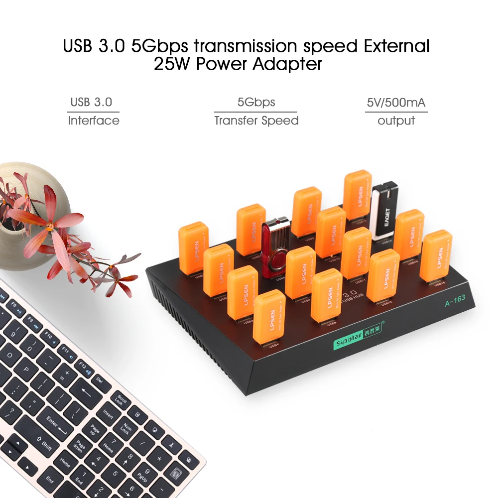 Sipolar 16 портов USB 3,0 концентратор для USB дубликаторов USB флэш-копиры USB флэш-накопитель Дубликаторы с 5V5A адаптер питания A-163