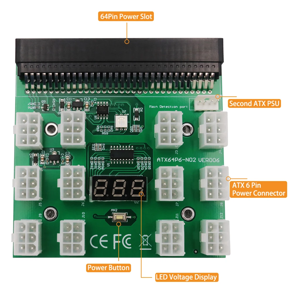 Плата блока питания PCI-E 12x/17x 6Pin преобразователь адаптера 12 В для сервера Ethernet BTC