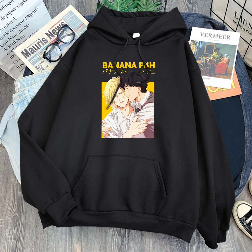 

Женская толстовка с капюшоном, винтажная Толстовка Оверсайз с капюшоном и принтом в виде банановых рыбок и аниме, женская зимняя кофта с гра...