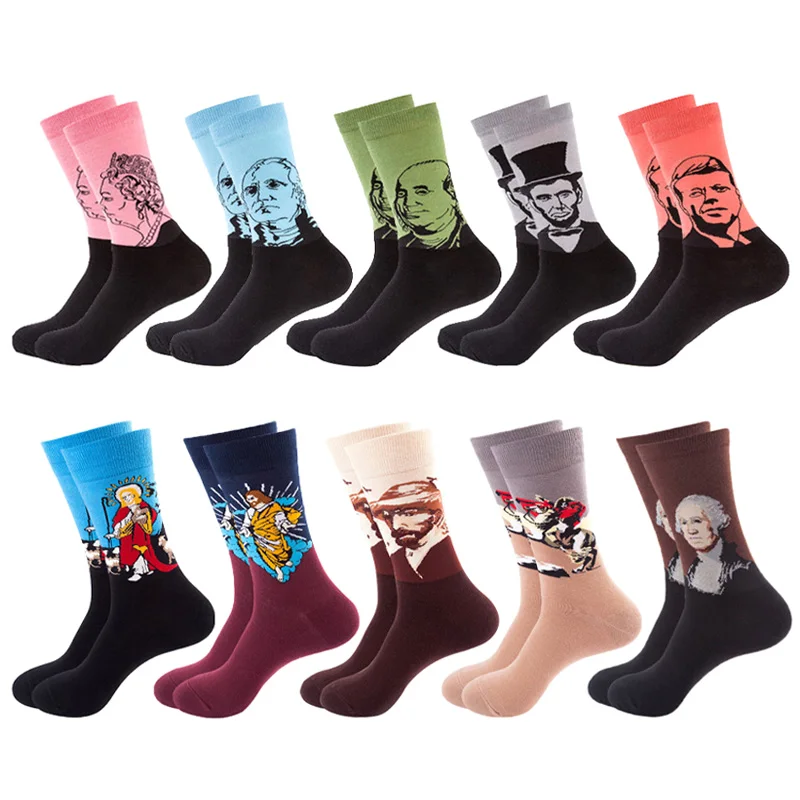 Прямая поставка мужские Носки с рисунком в стиле ретро принтом Повседневные Happy