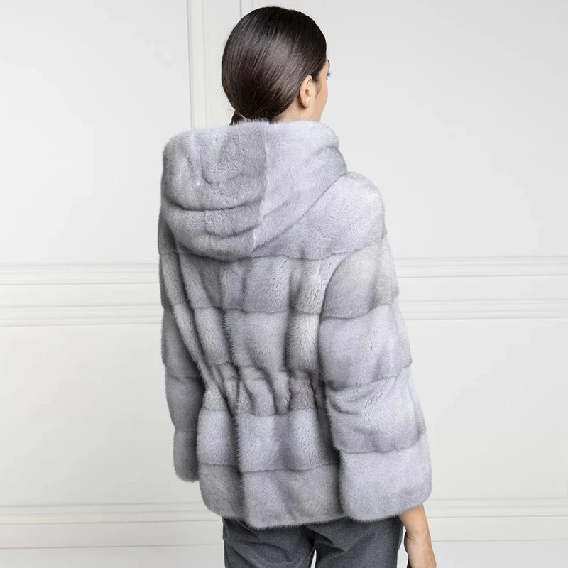 BFFUR Short Mink Fur Jackets With Hood 2022 Trendy Winter New Whole Skin Genuine Mink Fur Coats With Hood Luxury Fur Overcoats