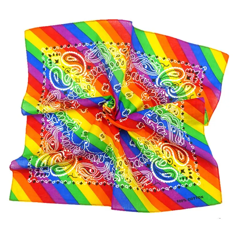 

Rainbow Stripes Paisley Floral Women Girl Cotton Pocket Square Scarf Cute Rabbit Ear Headband Bandana Hip-Hop Wristband Neck Tie