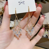 2020 new trend korean high quality micro inlaid zircon opal tassel dangle earrings for women geometry elegant earring jewelry