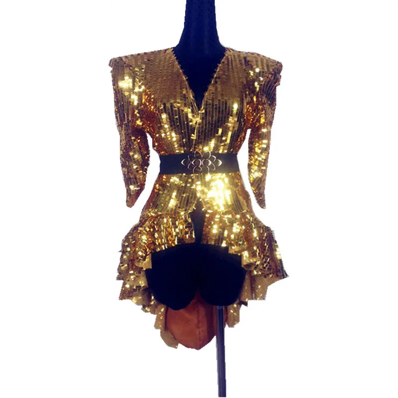 Блестящий боди с серебряными и золотыми блестками пальто певица DJ DS танцевальный