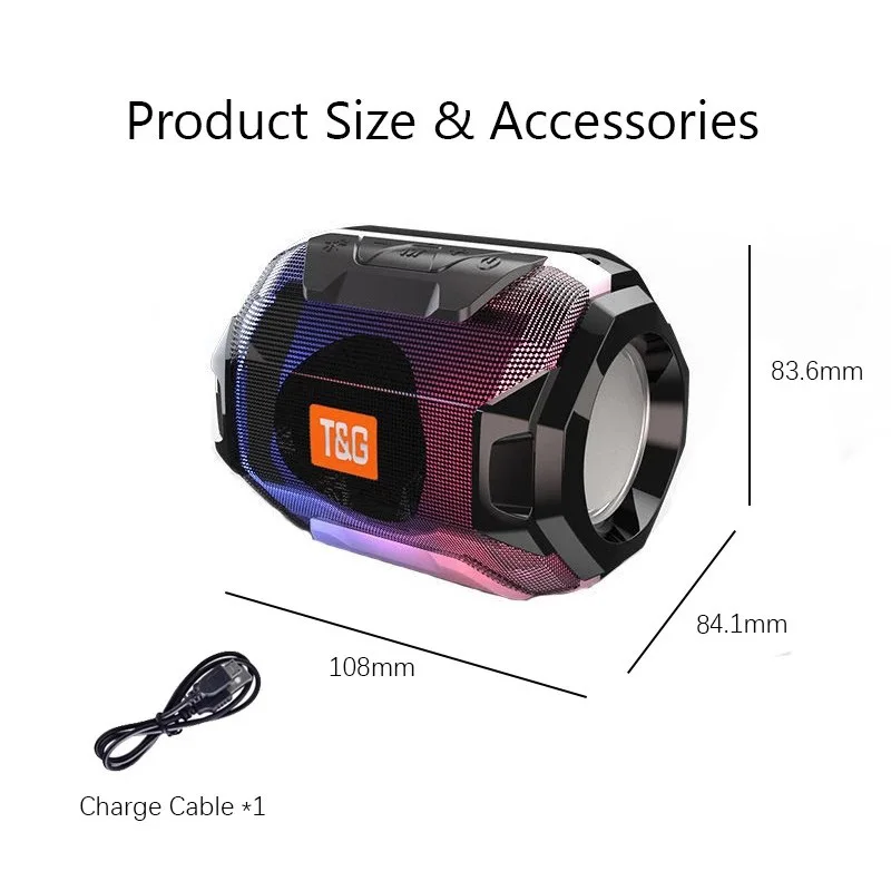 T&G TG162 Wireless Bluetooth Speaker LED Flash Light Portable Outdoor Music Player Small Stereo Loudspeaker with Hand Strap images - 6