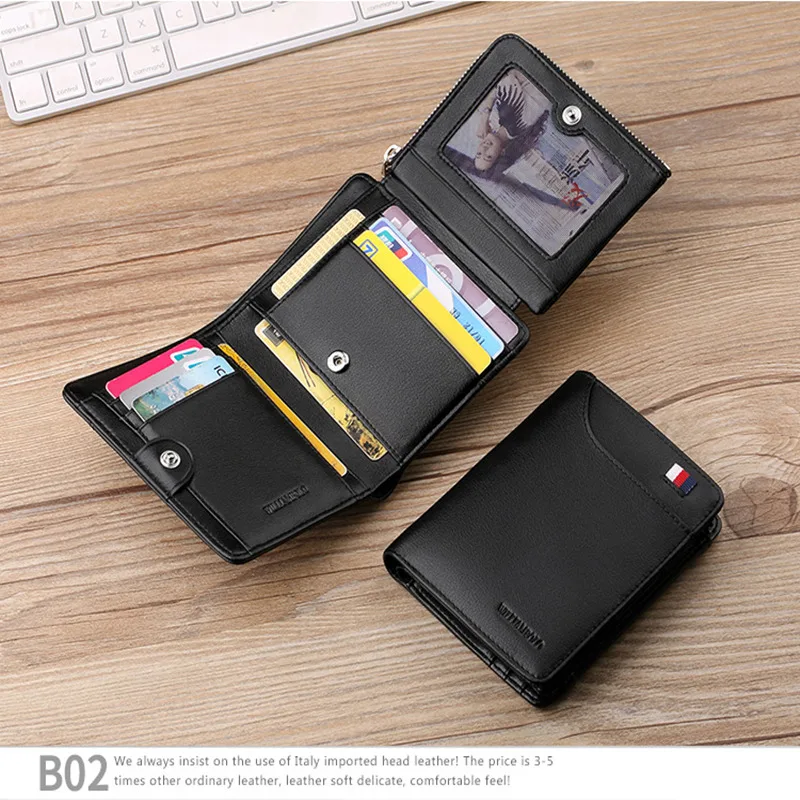 Genuine Leather Men Wallets Luxury Brand Trifold Wallet Zip Coin Pocket Purse Cow Mens Pl297 | Багаж и сумки