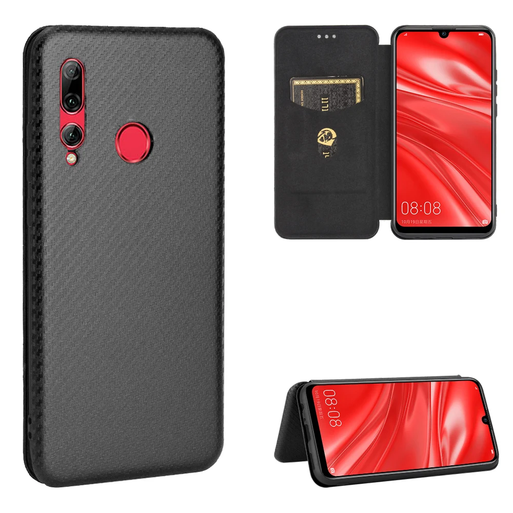 Чехол для Huawei P Smart Plus 2019 откидной кожаный чехол из углеродного волокна + деловой