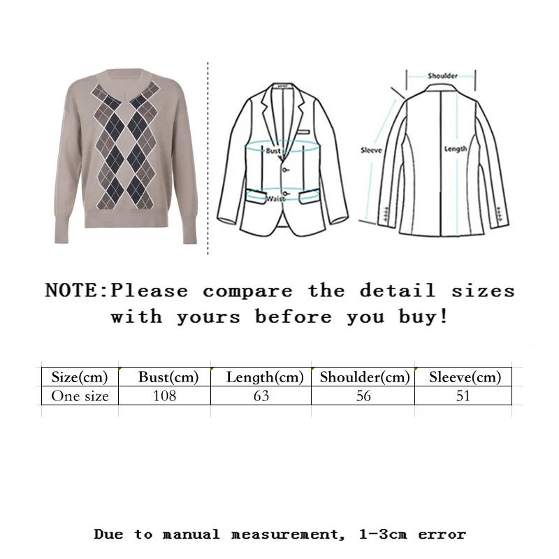 

SLLSKY Brown Argyle Plaid V-Neck Sweater Women Spring Autumn New Casual Loose Long Sleeve Knitted Pullover Preppy Fashion Tops