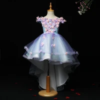 light blue tulle princess ball gowns wedding tutu dress for girl beading appliques party flower girl dresses trailing prom gowns