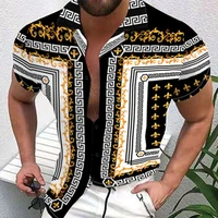 high quality short sleeved shirts for summer men with large print stripe style retro fashion trend