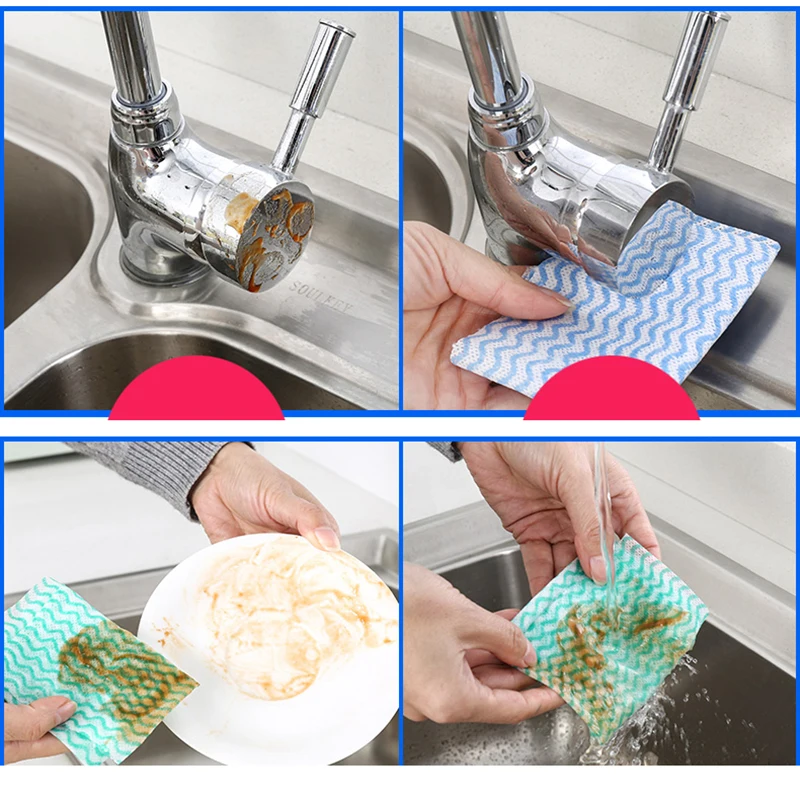 50 шт рулонные нетканые ткани моющие полотенца кухонные одноразовые полосатые