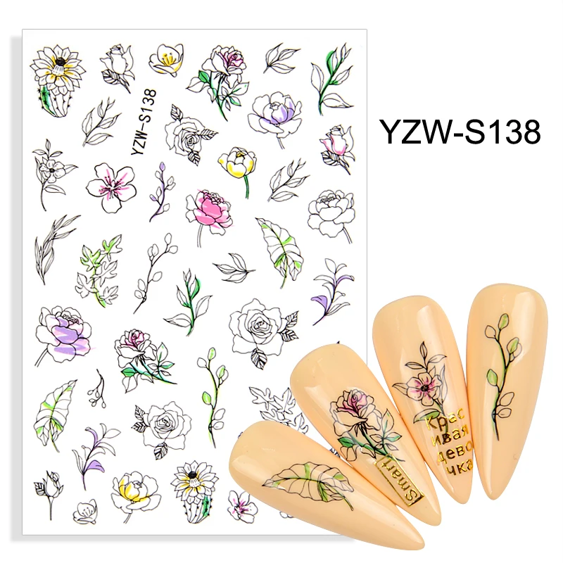

Chic Flower Nail Stickers Noble Purple Bouquet Decals for DIY Nails Art Flower Line Spring Manicure Decoration Accessories