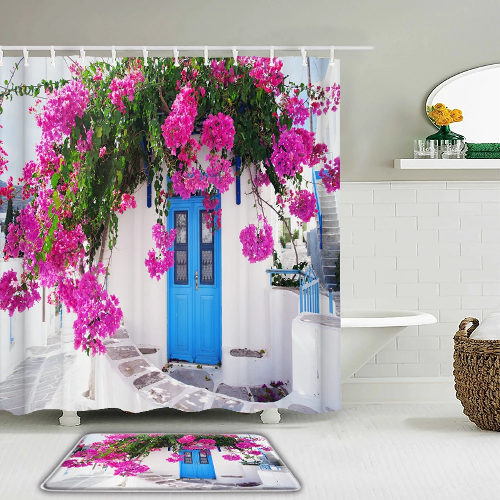 

Занавеска для душа для приморского сада, ландшафта, водонепроницаемая занавеска для ванной, Штора для ванной, с крючками, нескользящий ковр...