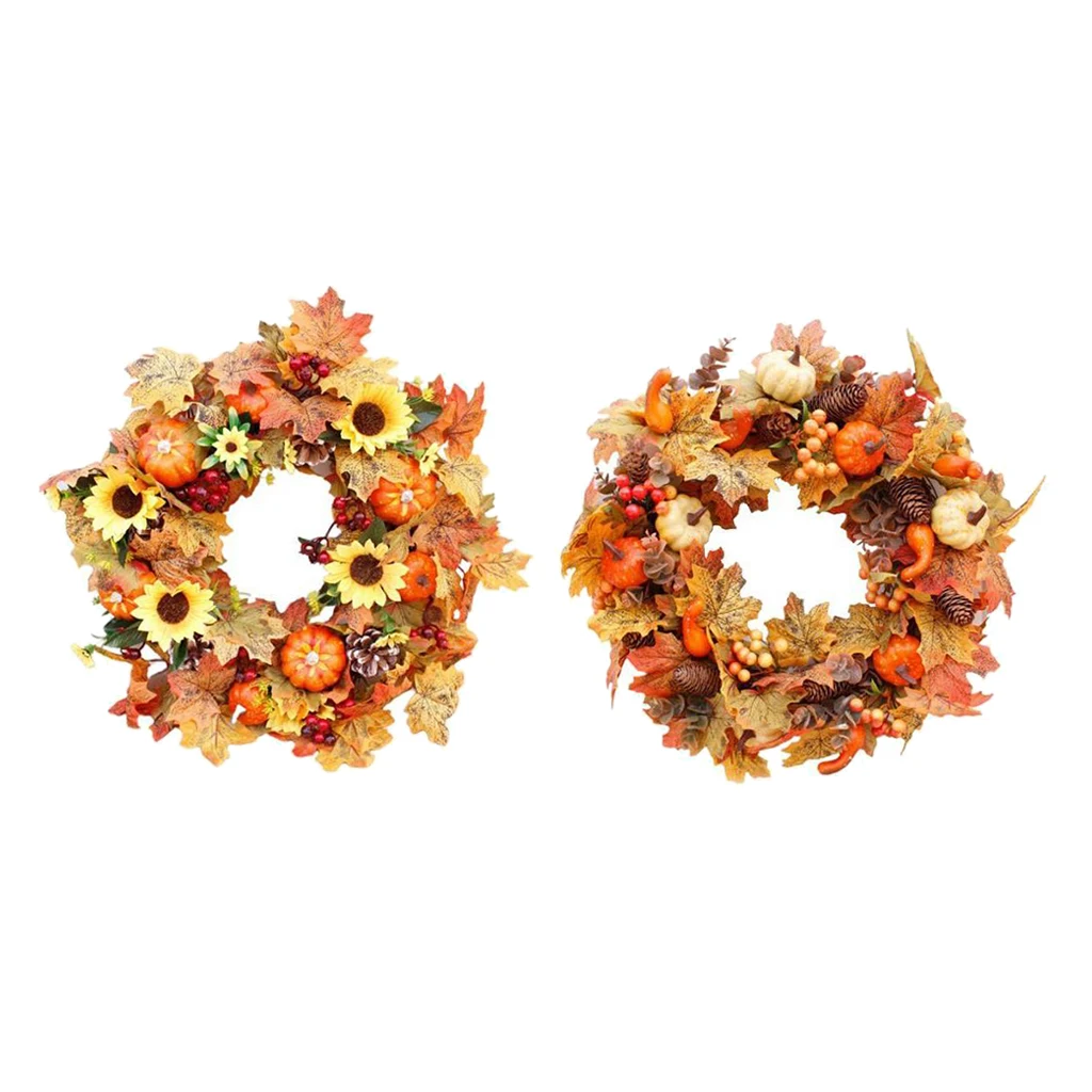 

2Pcs Fall Wreath Door Garland Maple Leaf Home Wall Decor for Thanksgiving