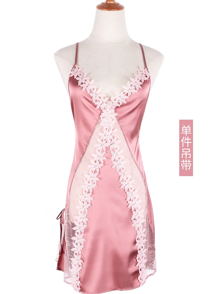 Пикантная шелковая ночная рубашка с цветами летнее тонкое кружевное платье для