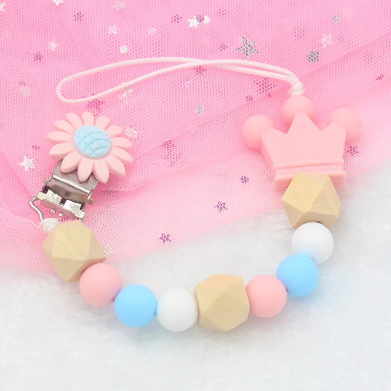 Pink 1 шт. клипсы для соски цветок DIY пустышка цепь с силиконовыми бусинами металлический держатель для кормления младенцев прорезывание зубов игрушки пустышки зажимы - Цвет: Pink