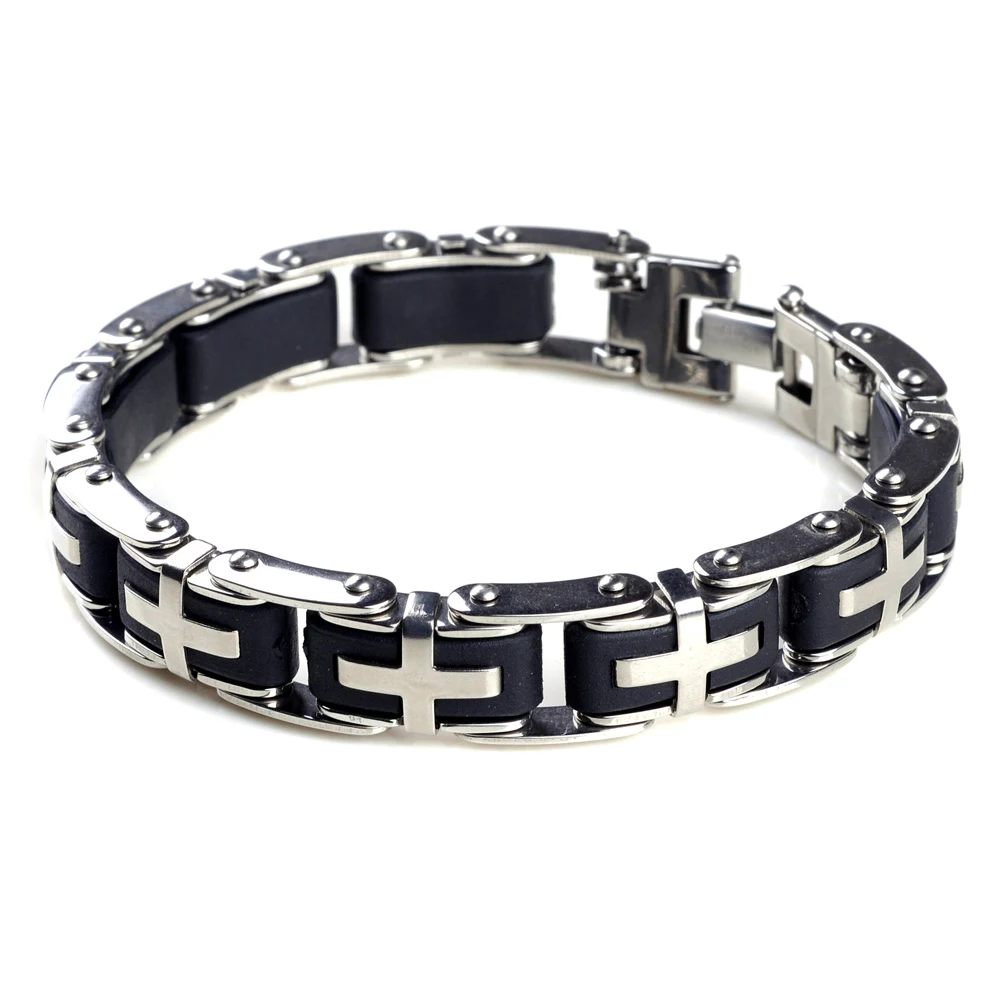 Лидер продаж Женский Браслет манжета из нержавеющей стали 316L Черный резиновый