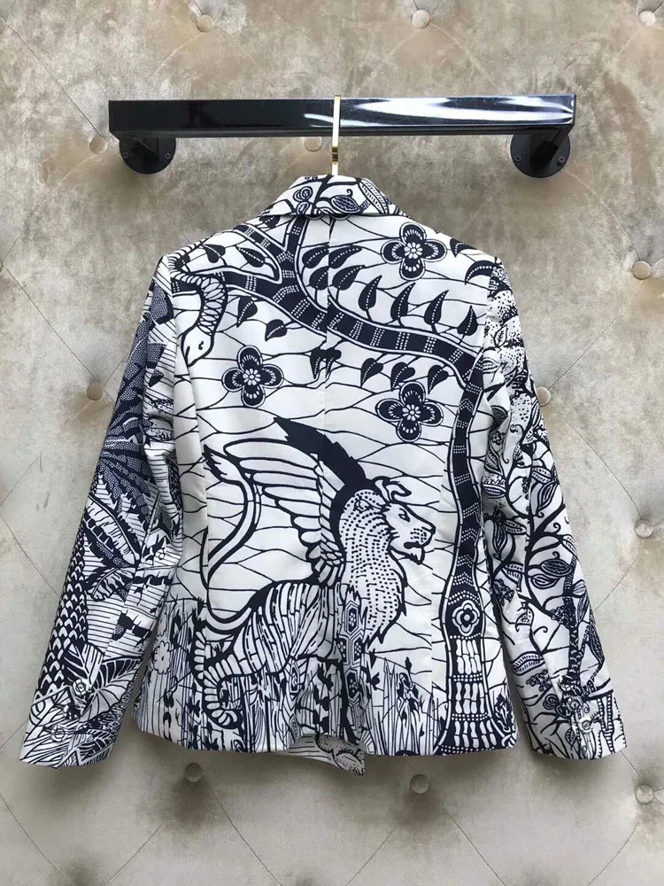 Женский двубортный Блейзер роскошный брендовый пиджак с цветочным принтом и