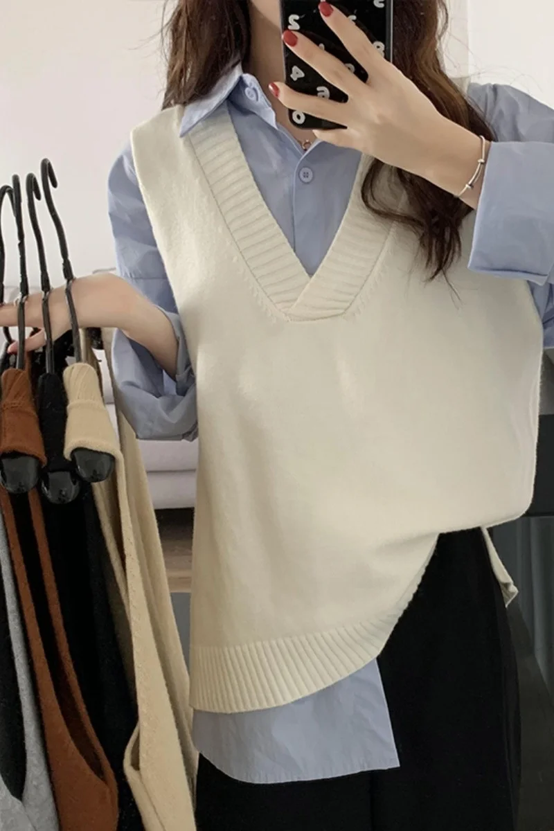 Белый свитер с V-образным вырезом Женский Топ ранней осени ленивый новинка 2021