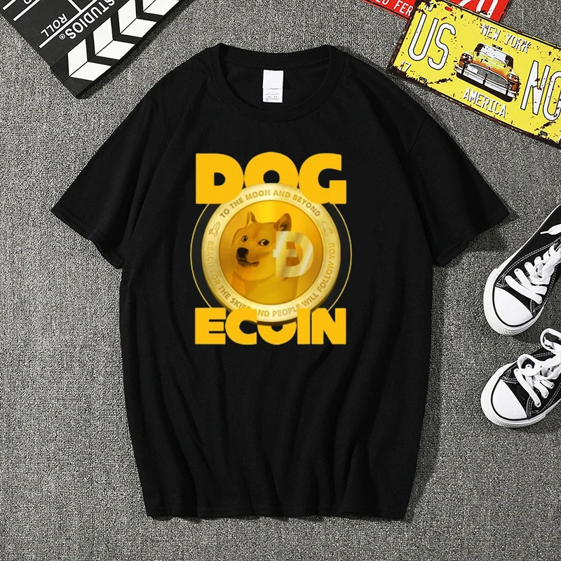 

Dogecoin - money bitcoin cryptocurrency t-shirt men's classic personality fashion street loose cotton casual crew neck T-shirt