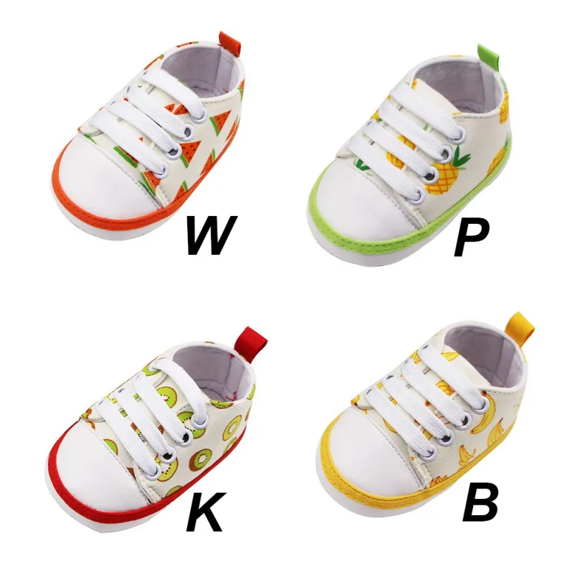 

0-18M Baby Boys cute canvas crib shoes Breathable Fruit Print Anti-Slip Shoes Sneakers Soft Soled Walking Shoes First Walkers