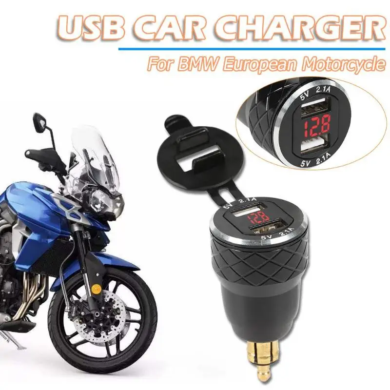 

12-24V Motorcycle Charger Motos CNC 4.2A Dual USB Charger LCD Display Motocicleta Charging with Voltmeter for BMW Hella/DIN Plug