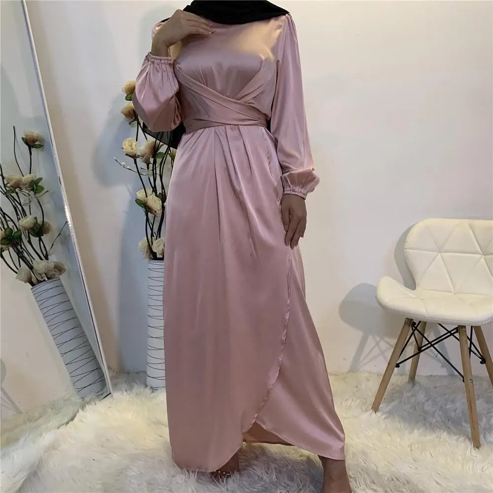 2021 New Muslim Dress Hot selling Design Abaya Clothing For Women Modest Fashion Tie Belt Satin Turkey Middle East | Тематическая