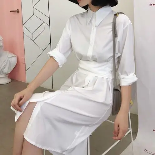 Шикарное длинное платье-рубашка с длинными рукавами в полоску 2019 весенние