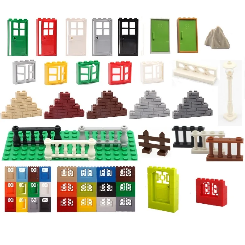 

Door Window Wall Mountain Fence DIY Assembly Building Blocks Figures Thick Bricks Educational Creative Plastic Toys for Children