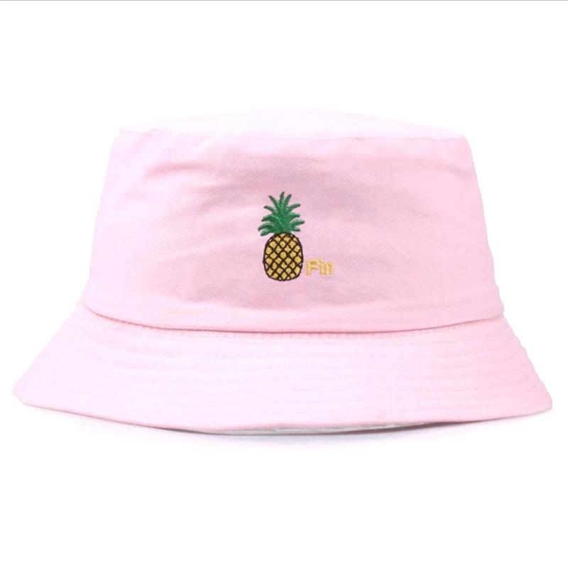 Pink Pineapple SMILE Bucket Hat Double Sided Bucket Hat Smiling face Unisex Fashion Bob Cap Hip Hop Gorro Men Summer Cap - Color: Pink Pineapple