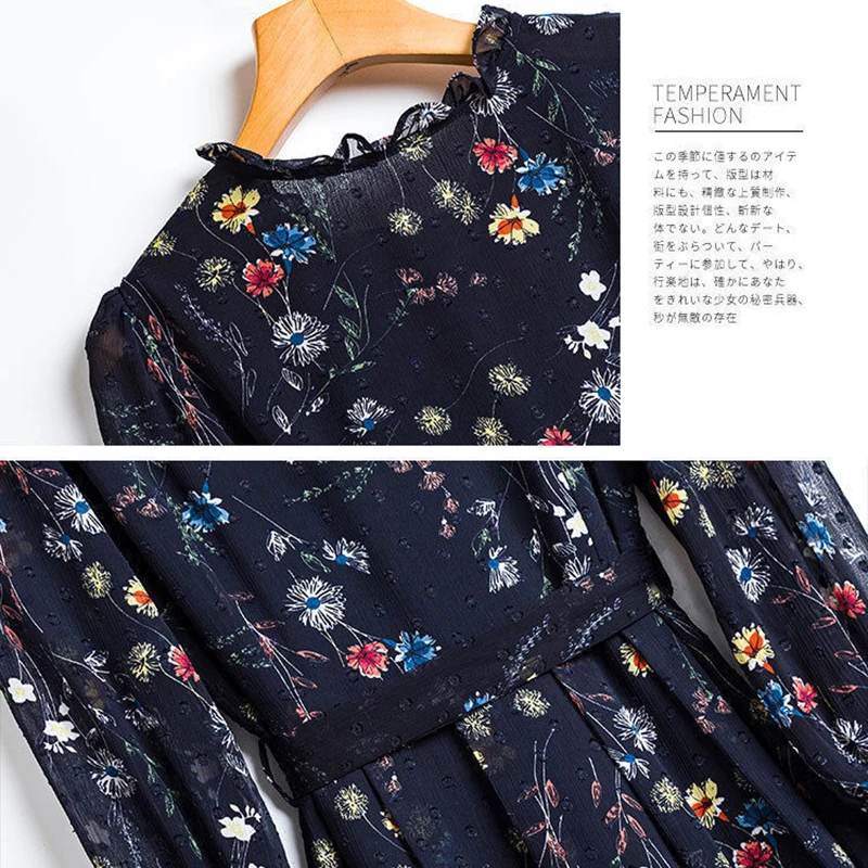 Шифоновое винтажное женское платье с высокой талией и цветочным принтом на