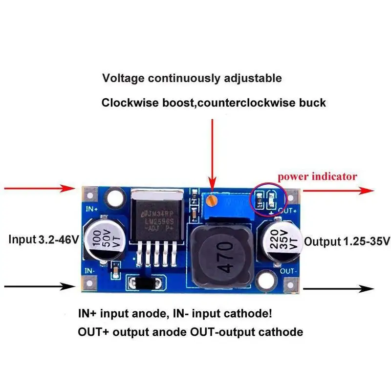 1Pcs Mini DC-DC Step-down Power Supply Module 3A Adjustable 3V 5V Regulator Voltage LM2596 12V 24V | Электроника