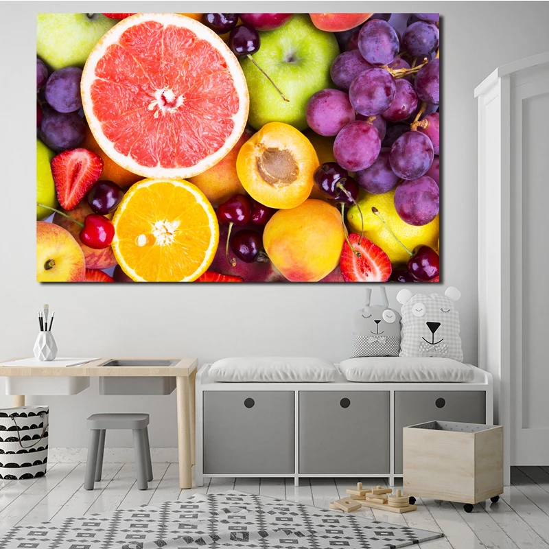 Киви Фрукты Лимон яблоко апельсины вишня холст постеры принты настенная