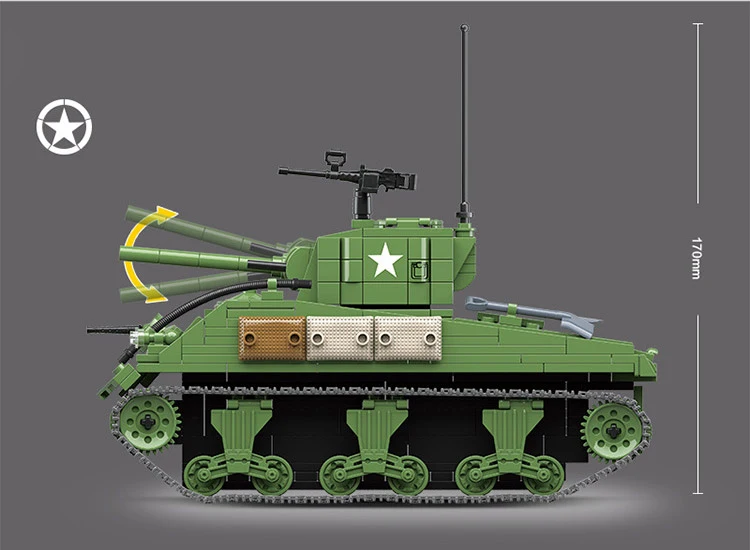 WW2 M4A1 Шерман средний танк batisbricks строительный блок мировая война США армейские фигурки модель оружие кирпичи игрушки коллекция